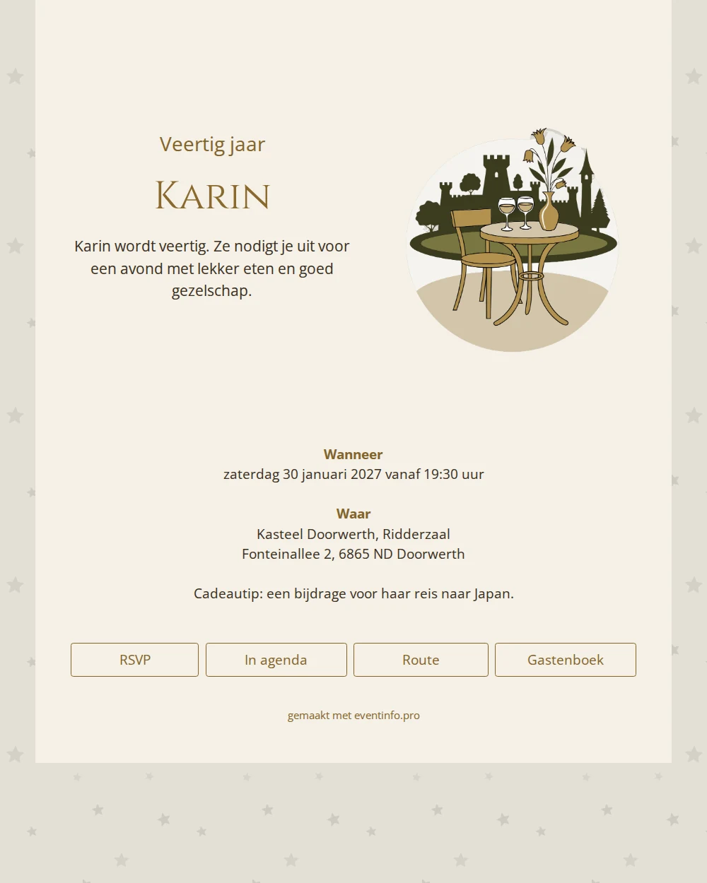 Verfijnde illustratie-uitnodiging met tafel en wijn &ndash; example 1