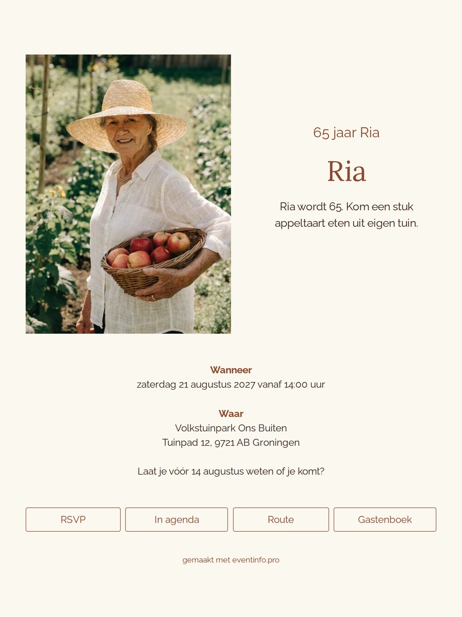 Warme herfstkleuren voor Ria’s vijfenzestigste