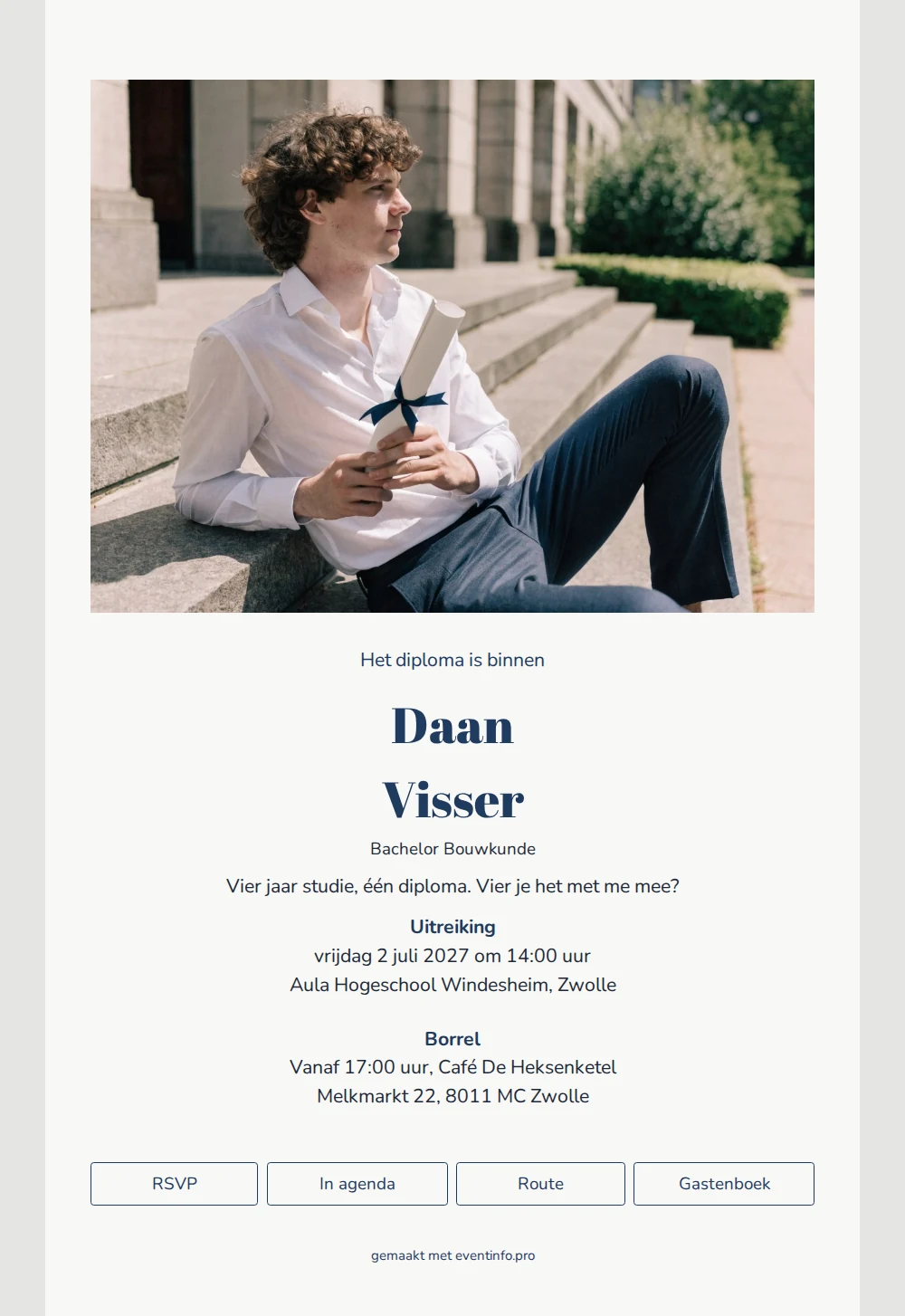 Marineblauw voor Daans afstudeerfeest &ndash; example 1