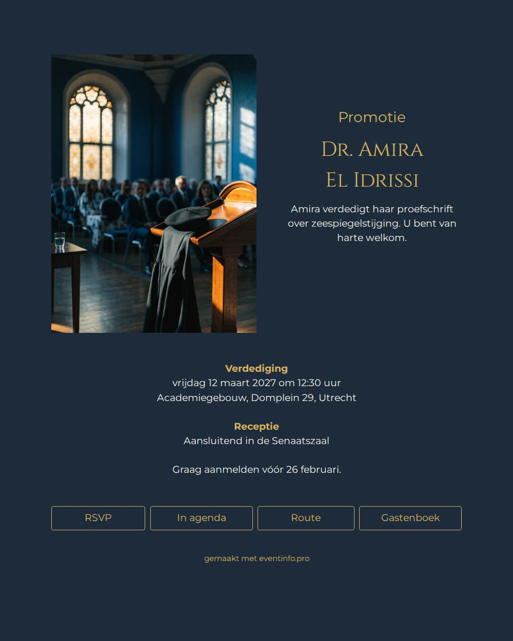 Deftige promotiekaart met kerkzaal en glas-in-lood &ndash; example 1
