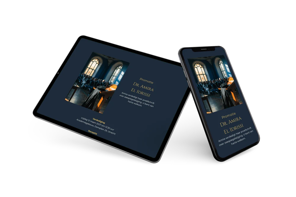Deftige promotiekaart met kerkzaal en glas-in-lood &ndash; example 2