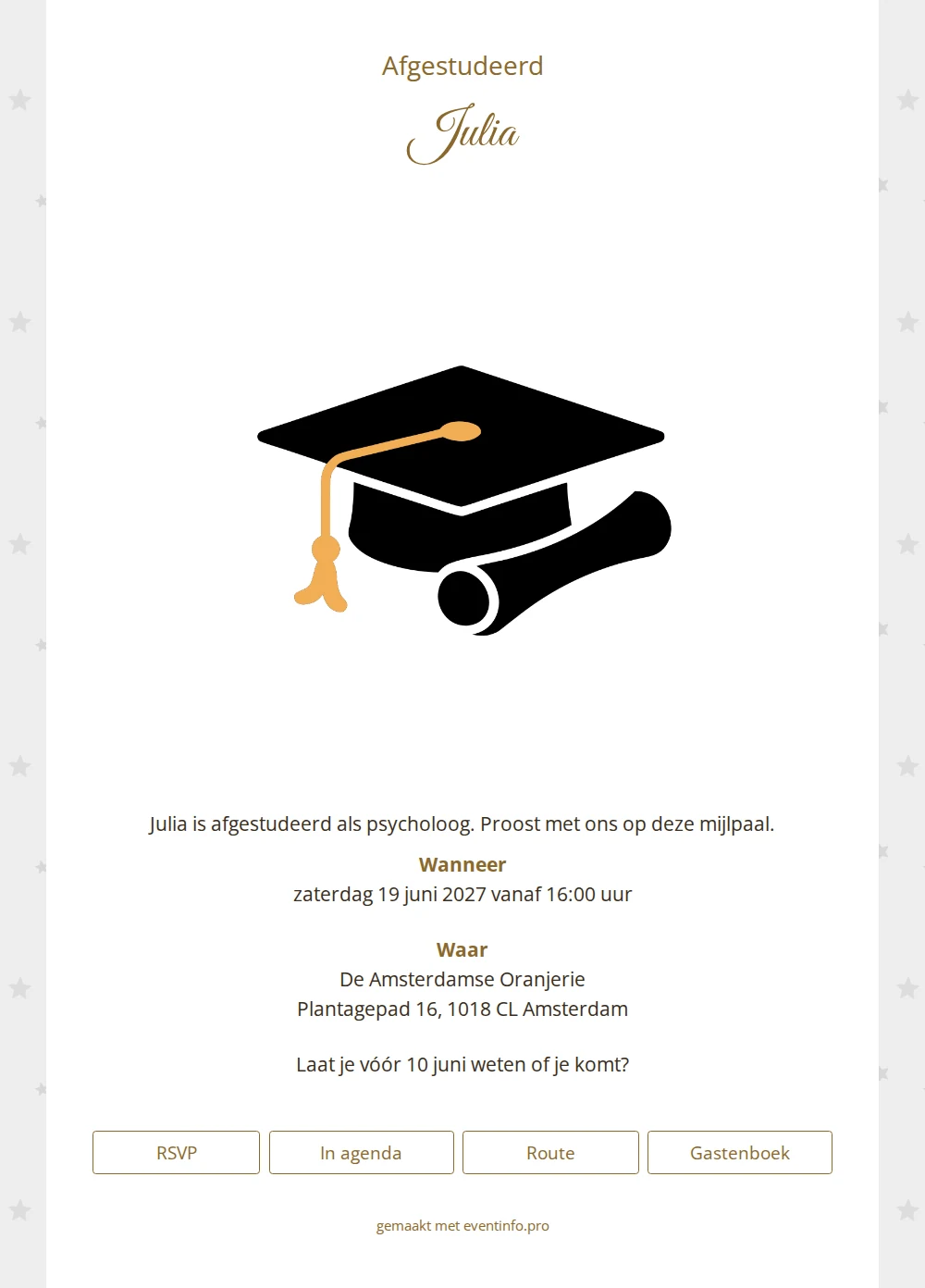 Feestelijke diploma-uitnodiging in zwart en goud maken &ndash; example 1