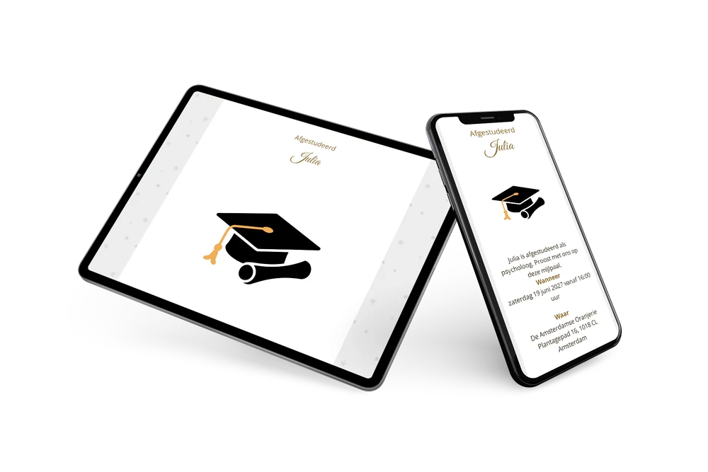 Feestelijke diploma-uitnodiging in zwart en goud maken &ndash; example 2