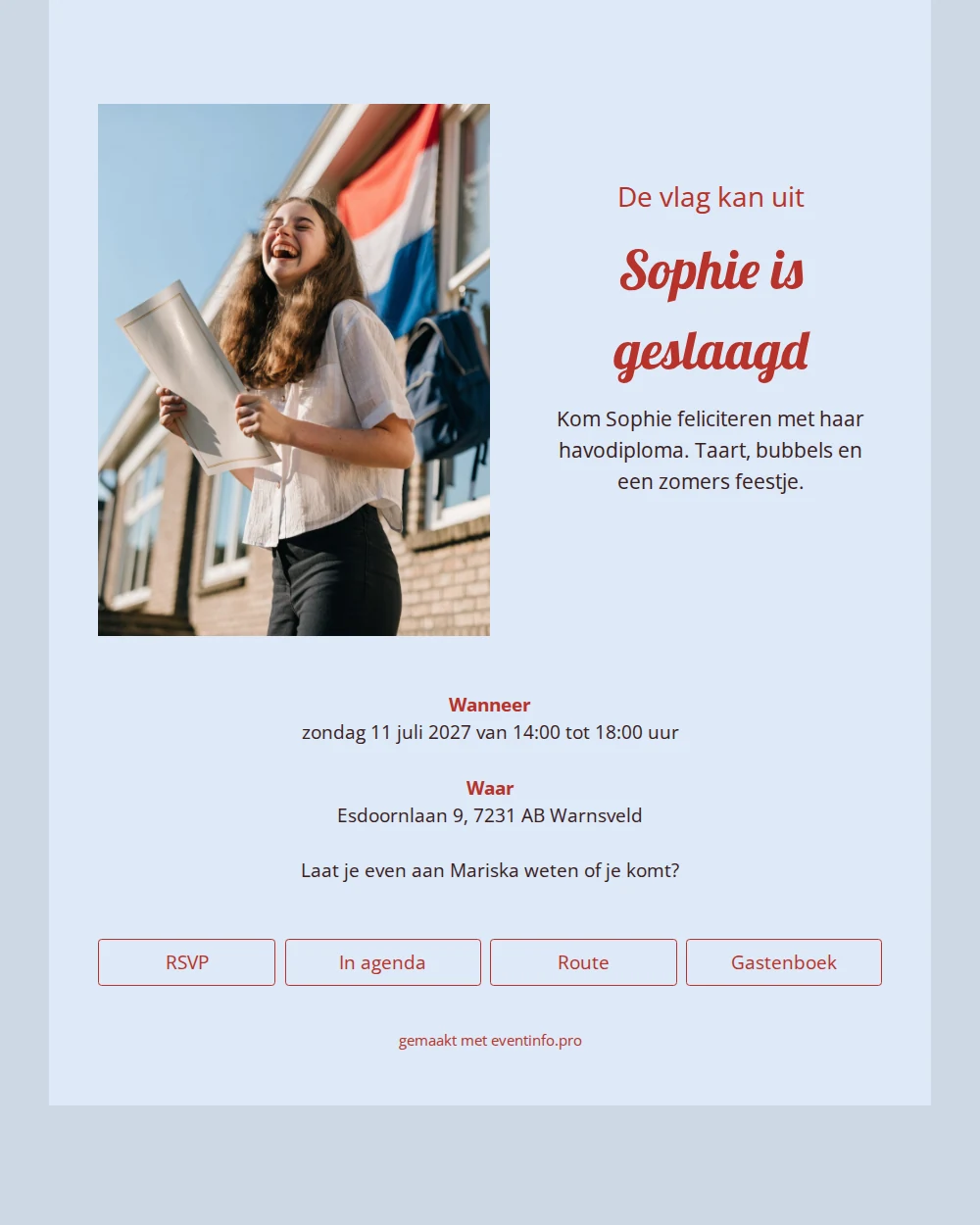 Feestelijke slaagkaart in rood en blauw maken &ndash; example 1