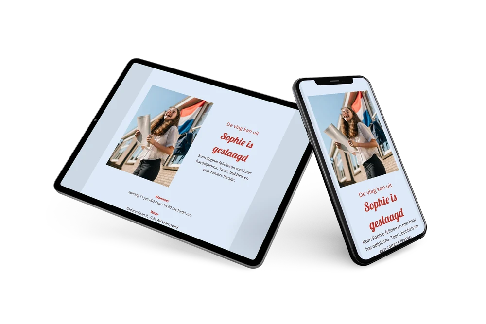 Feestelijke slaagkaart in rood en blauw maken &ndash; example 2