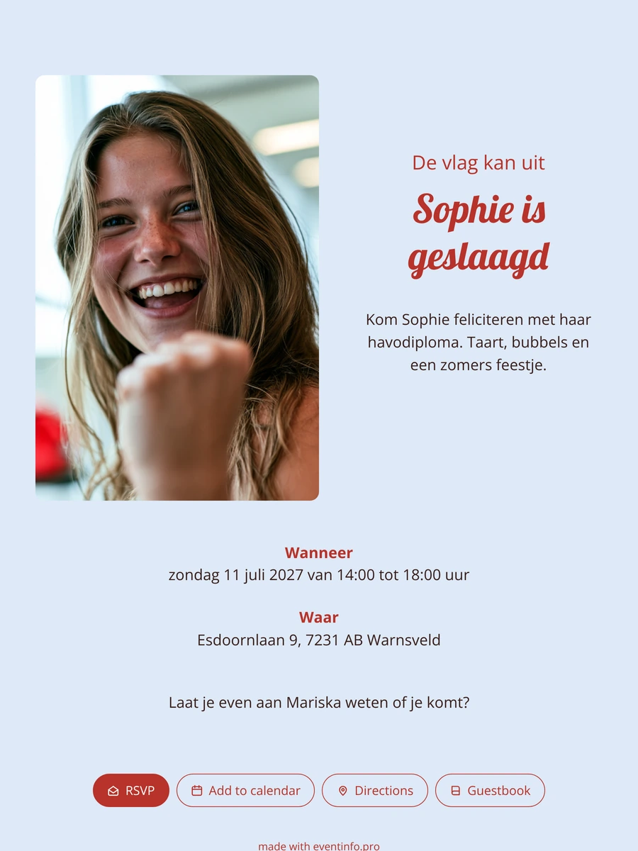 Vrolijke geslaagdkaart met juichende portretfoto