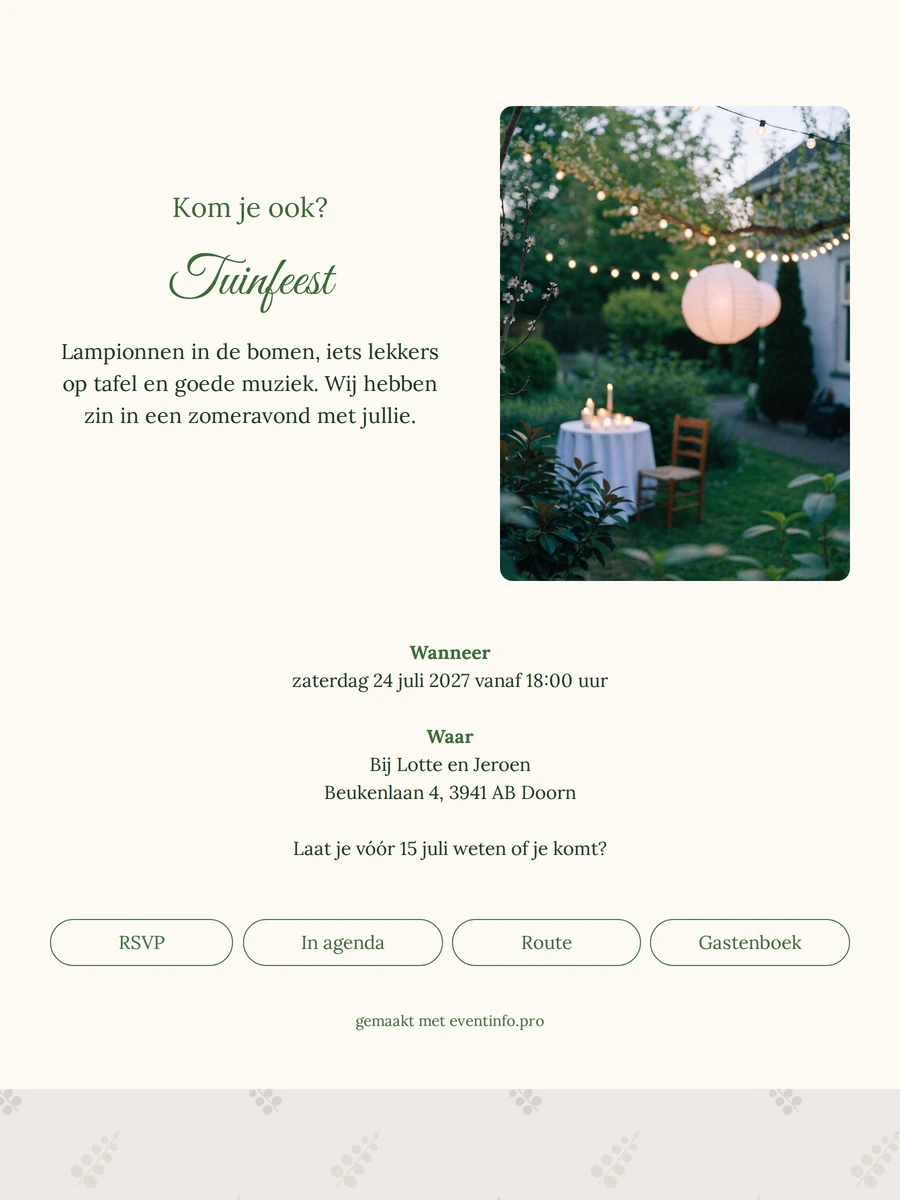 Sfeervol tuinfeest met lampionnen en kaarslicht