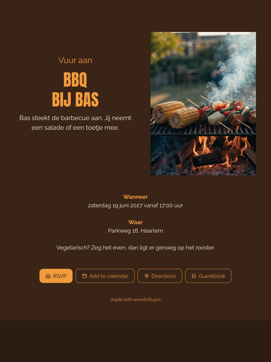 Rokerige barbecue-uitnodiging bij het vuur