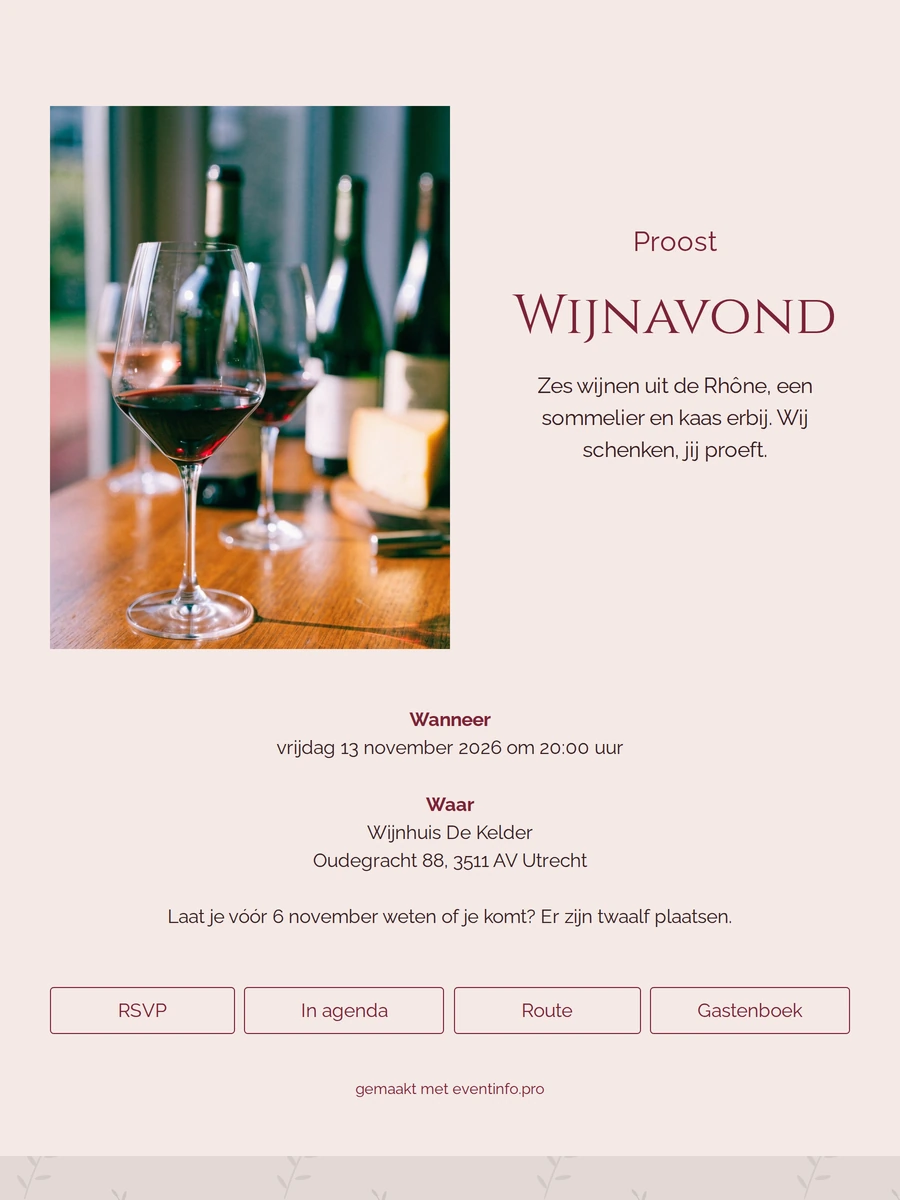 Elegante uitnodiging voor een wijnproefavond