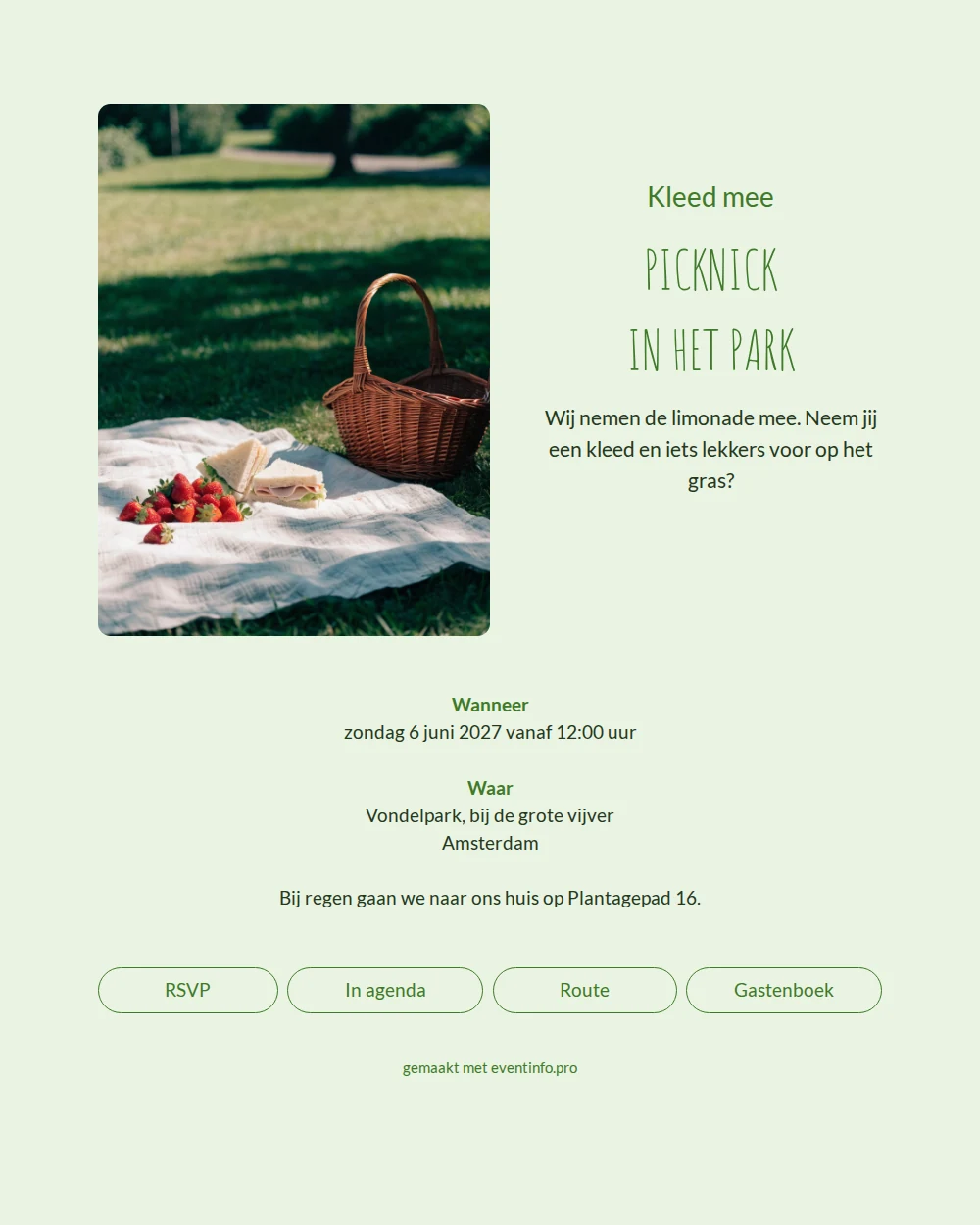 Speelse uitnodiging met een mand vol aardbeien &ndash; example 1