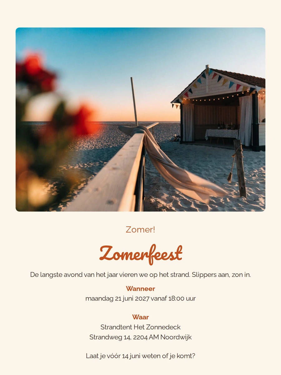 Zonnige uitnodiging voor een zomerfeest op het strand