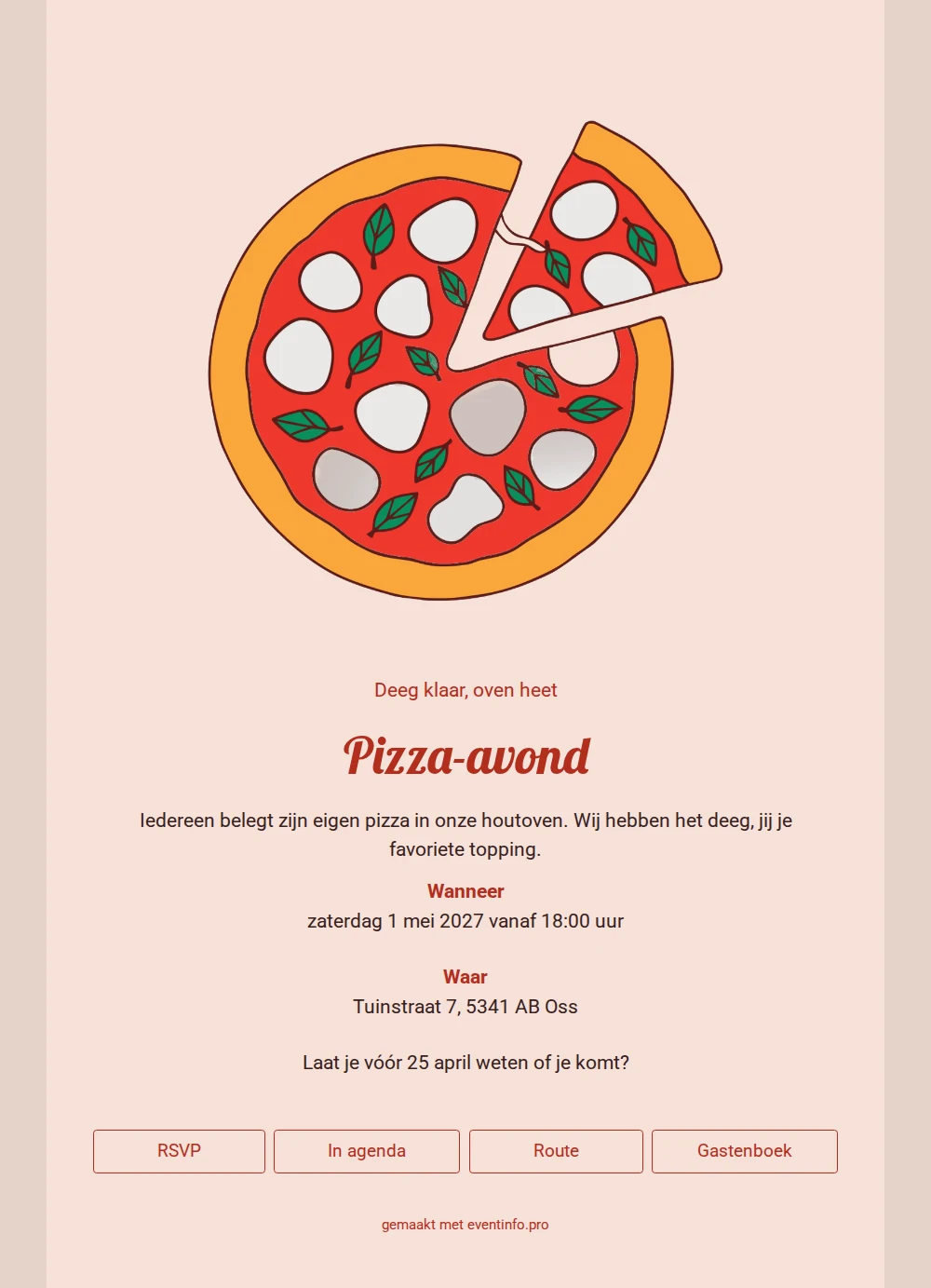 Warme uitnodiging voor zelf pizza’s beleggen &ndash; example 1