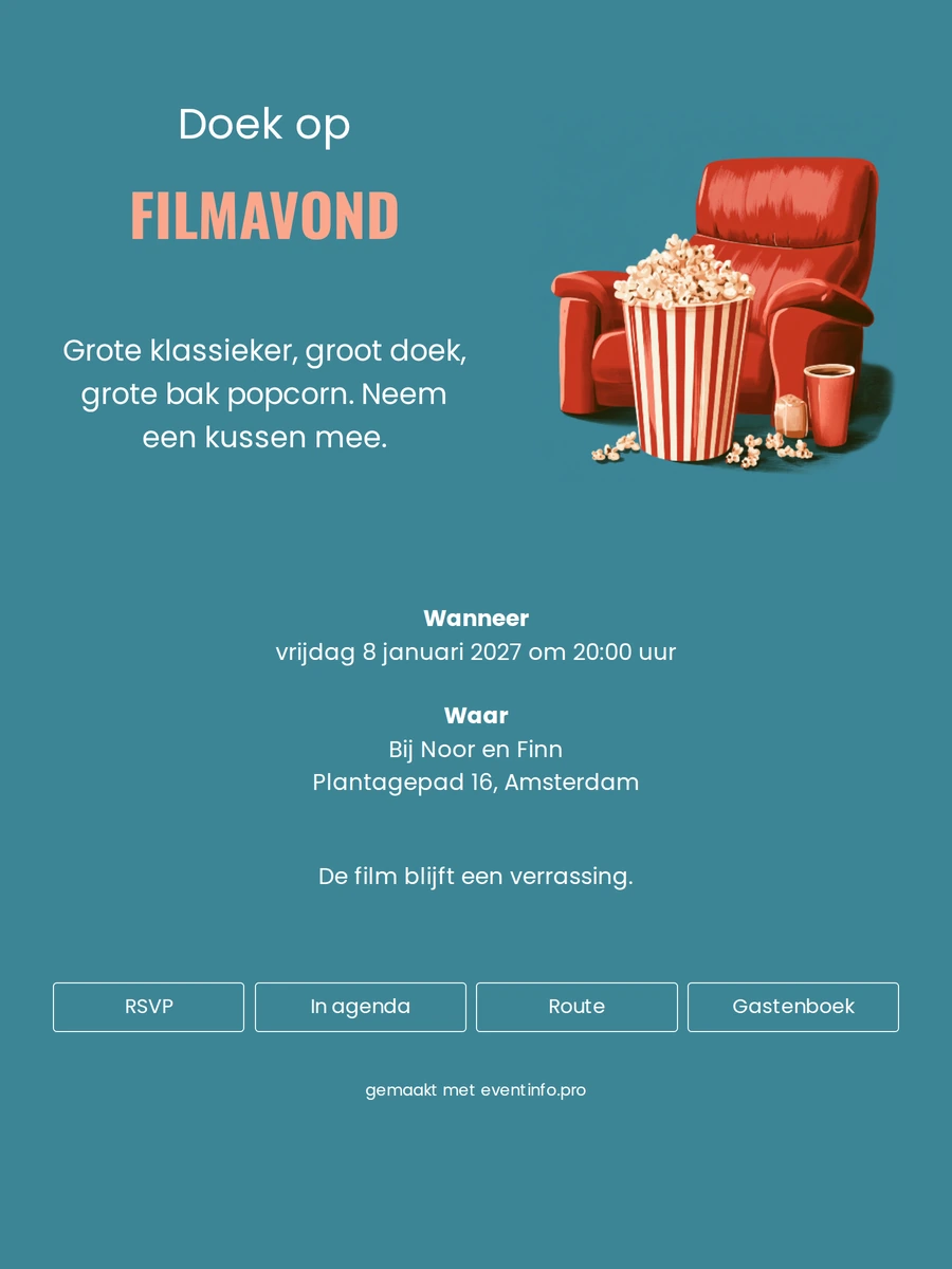 Filmavond uitnodiging maken in blauwgroen