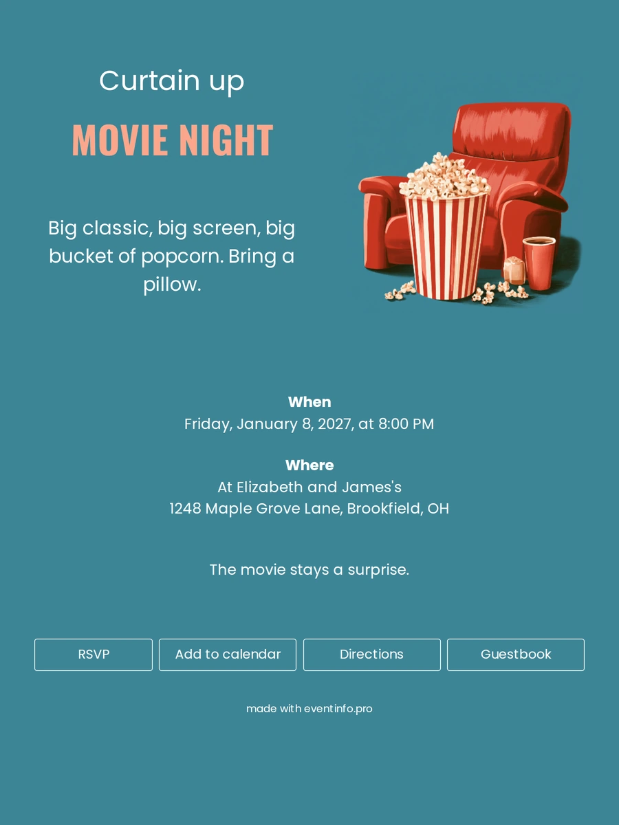 Send a salmon pink movie night invitation