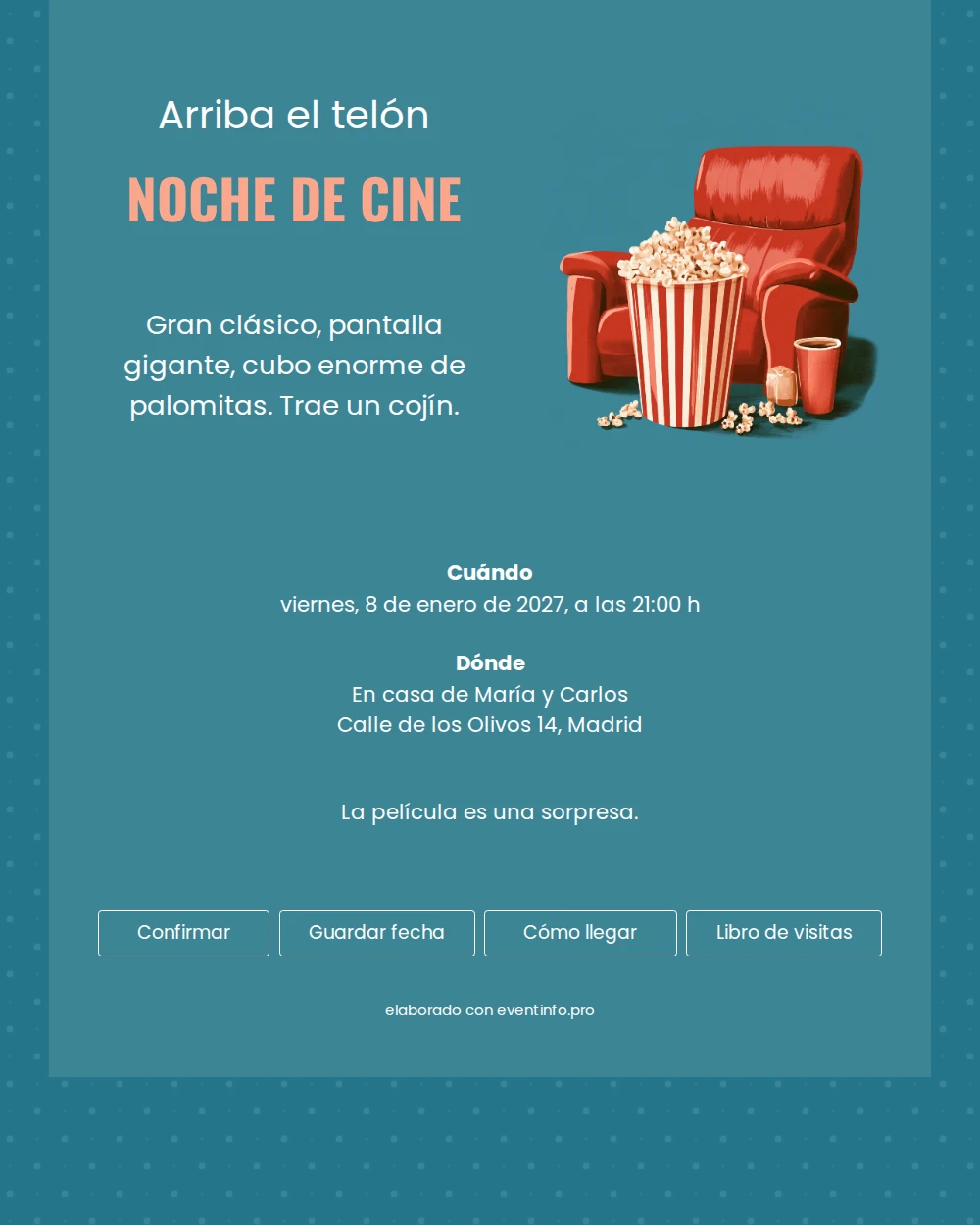 Invitación noche de cine con título rosa &ndash; example 1