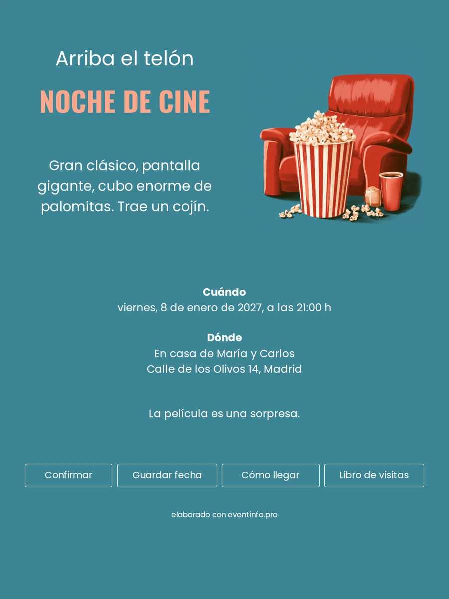 Invitación noche de cine con título rosa