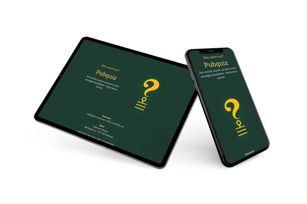 Kroegquiz-uitnodiging in smaragdgroen en goud &ndash; example 2