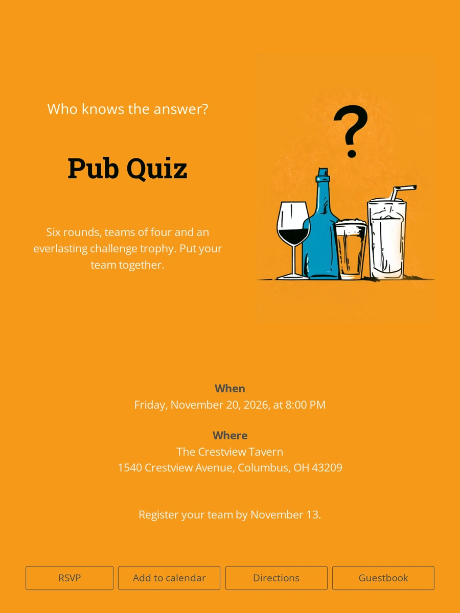 Send a pub quiz invitation with glasses