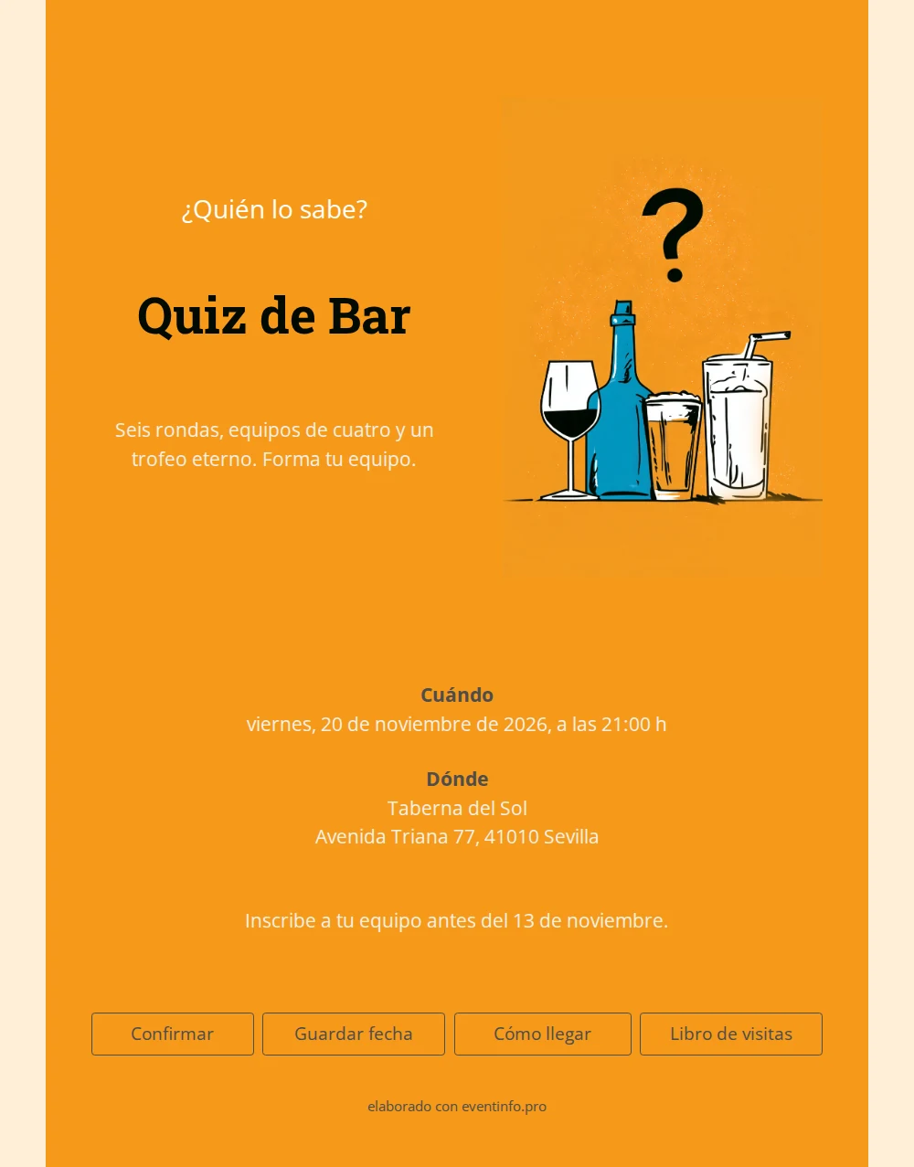 Invitación de quiz de bar con copas &ndash; example 1