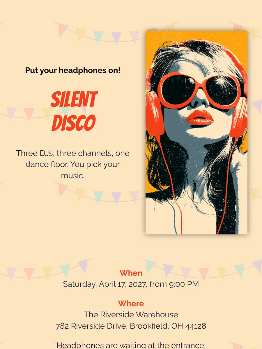 Festive silent disco invitation with garlands