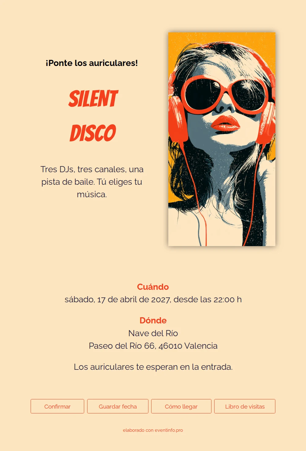 Invitación festiva de silent disco con guirnaldas &ndash; example 1