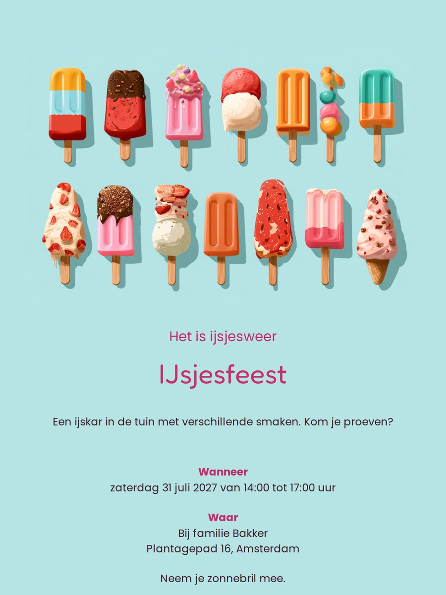 IJsjesfeest-uitnodiging maken in turkoois en roze