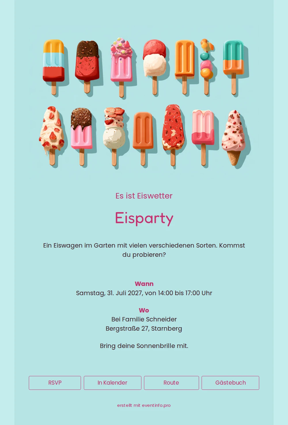 Sommerliche Eisparty-Einladung mit Eistüten &ndash; example 1