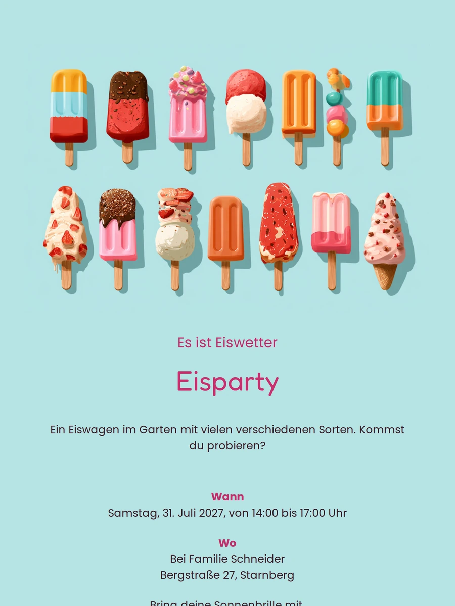 Sommerliche Eisparty-Einladung mit Eistüten
