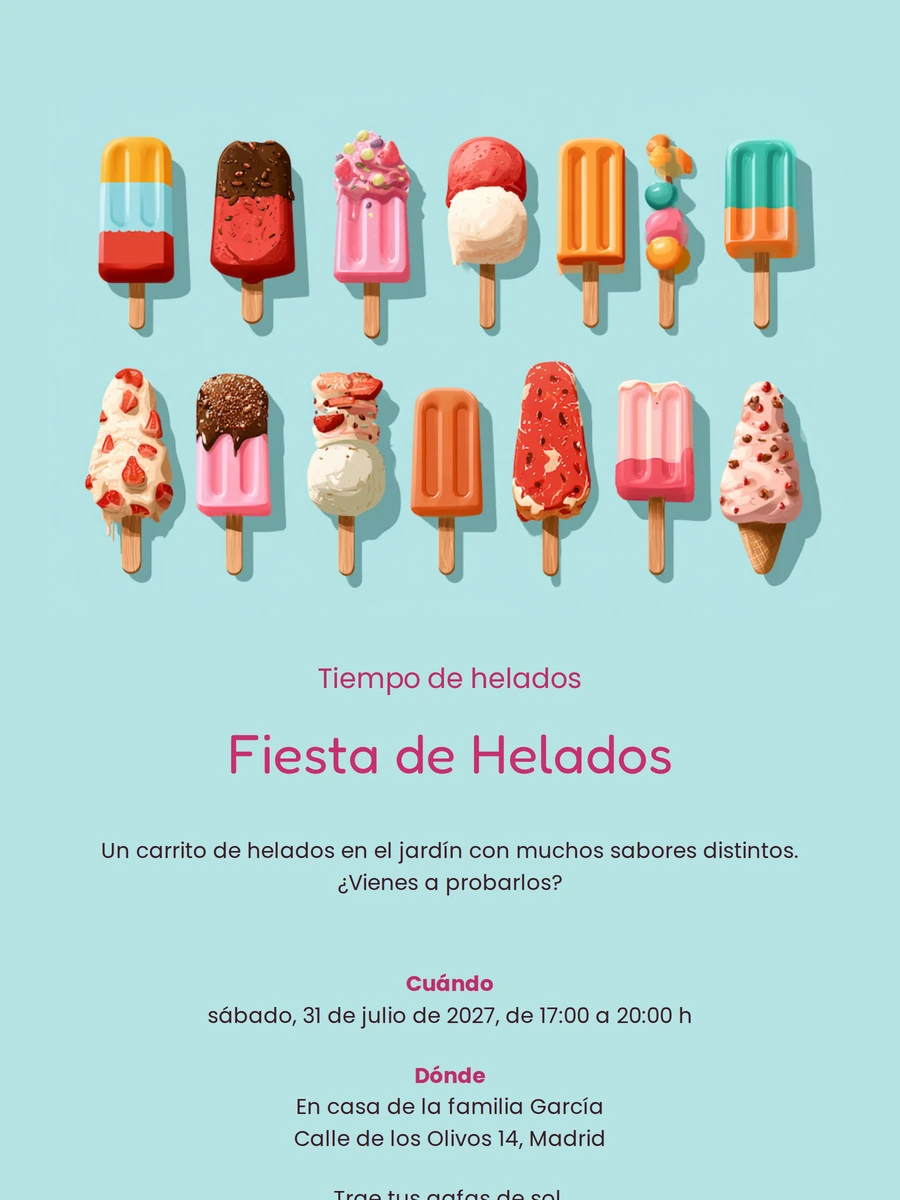 Envía una invitación veraniega con helados