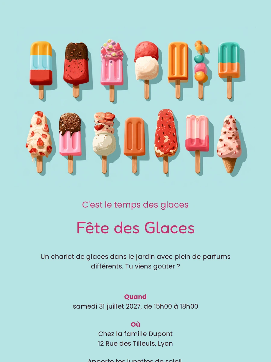 Envoyez une invitation fête des glaces d’été