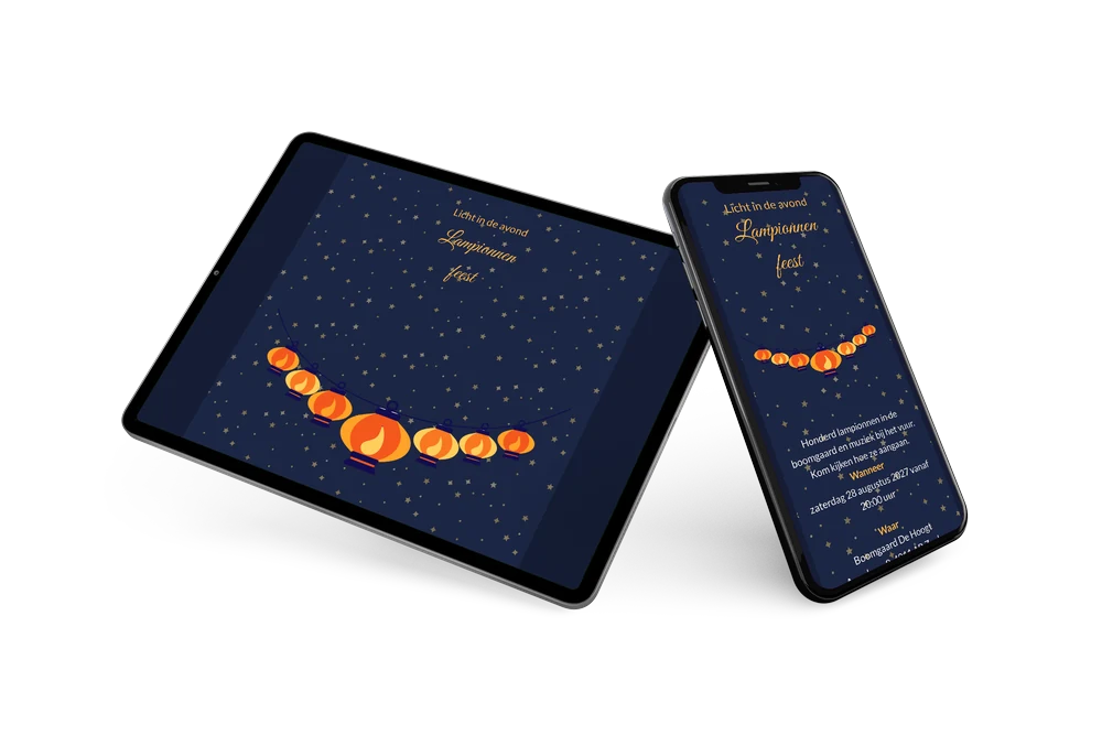Warme oranje avonduitnodiging met honderd lampionnen &ndash; example 2