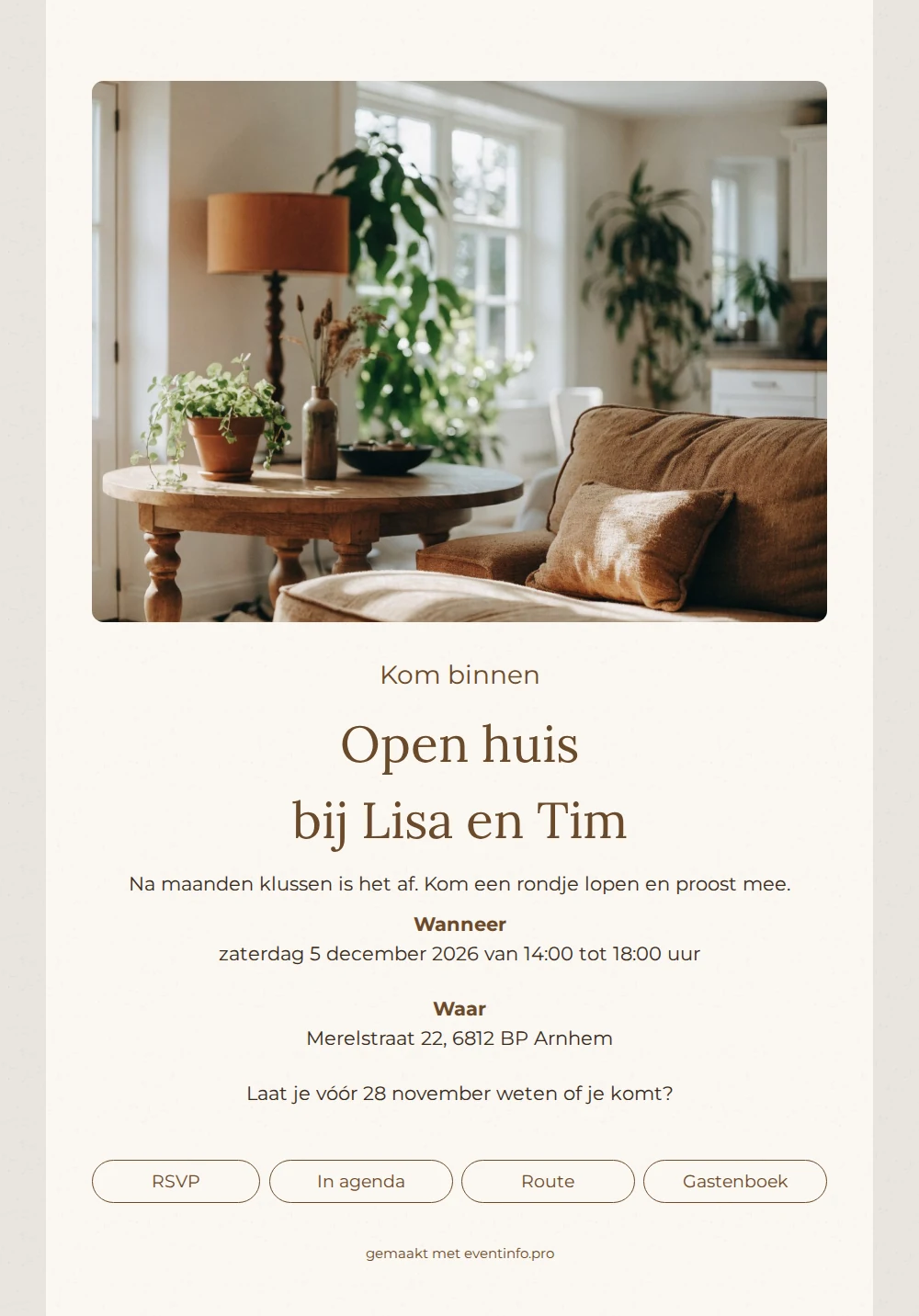 Landelijke uitnodiging in crème voor een open huis &ndash; example 1