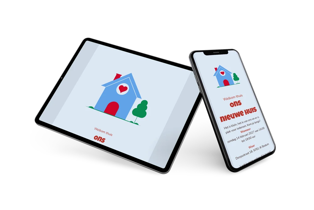 Vrolijke huisuitnodiging met rood hart en boom &ndash; example 2