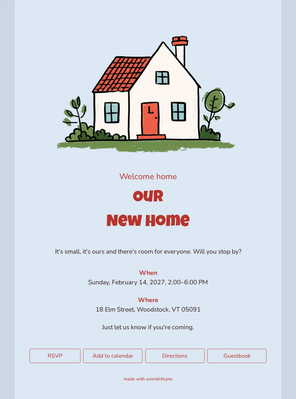Send a housewarming invitation with red door &ndash; example 1