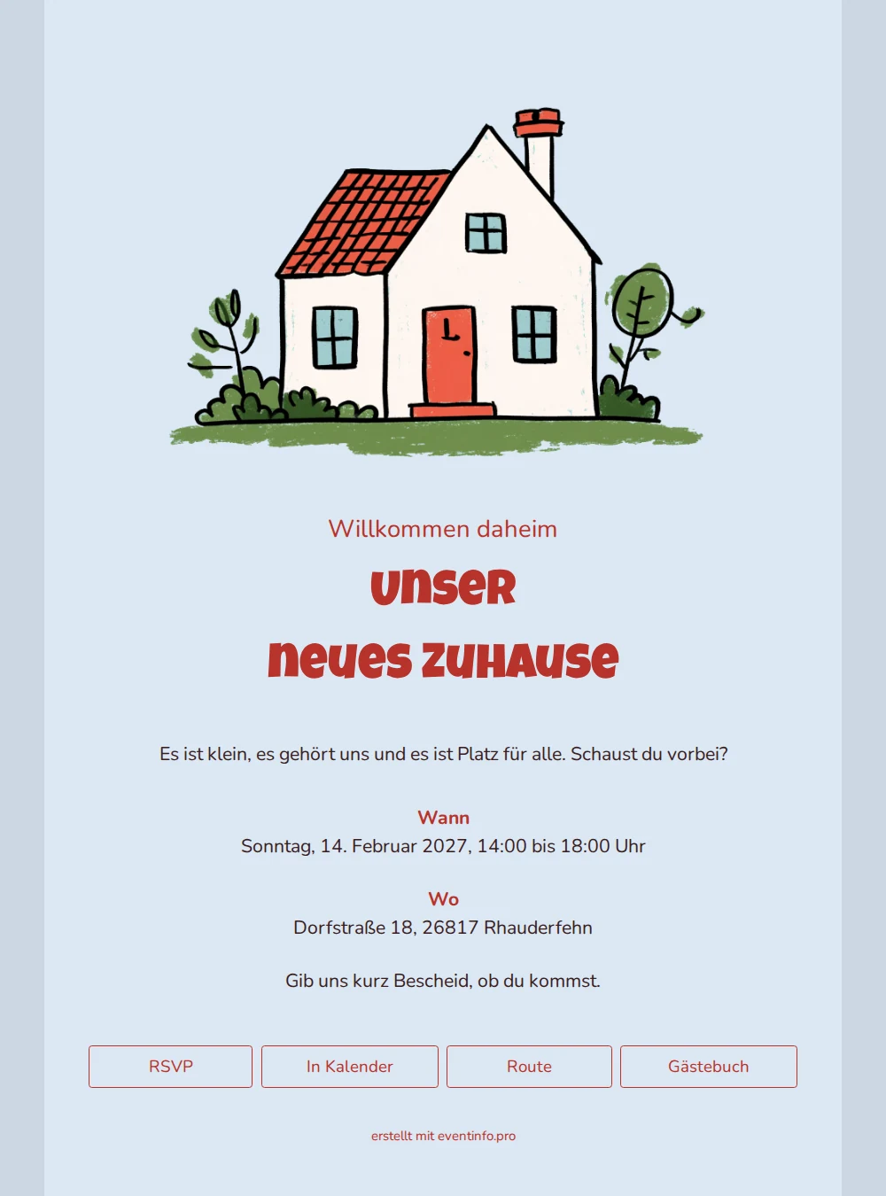 Einweihungsfeier-Einladung mit roter Haustür versenden &ndash; example 1