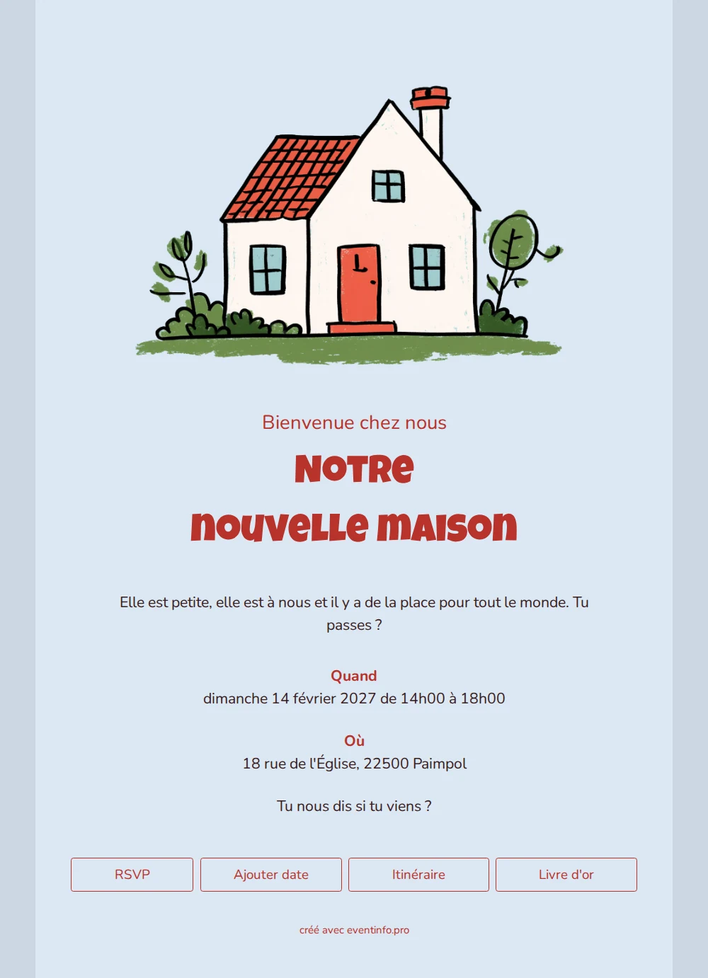 Envoyez une invitation de crémaillère bleu clair &ndash; example 1