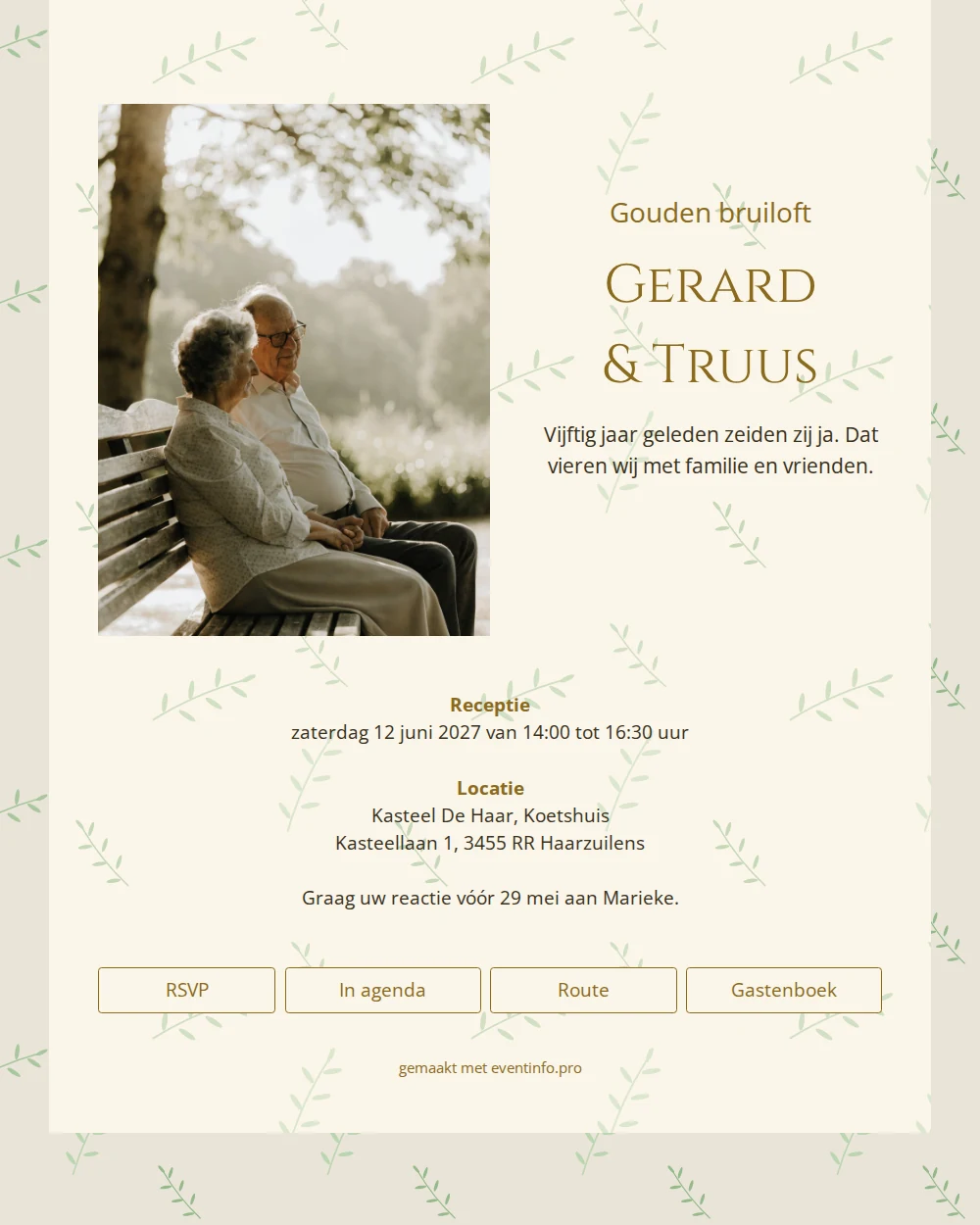 Beige kaart voor een gouden huwelijksjubileum &ndash; example 1