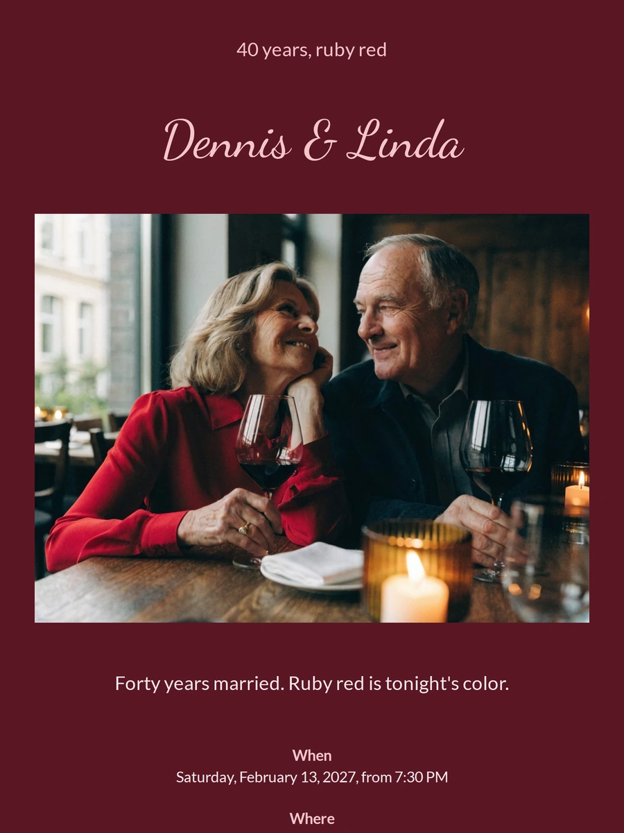 Ruby red 40th anniversary dinner invitation