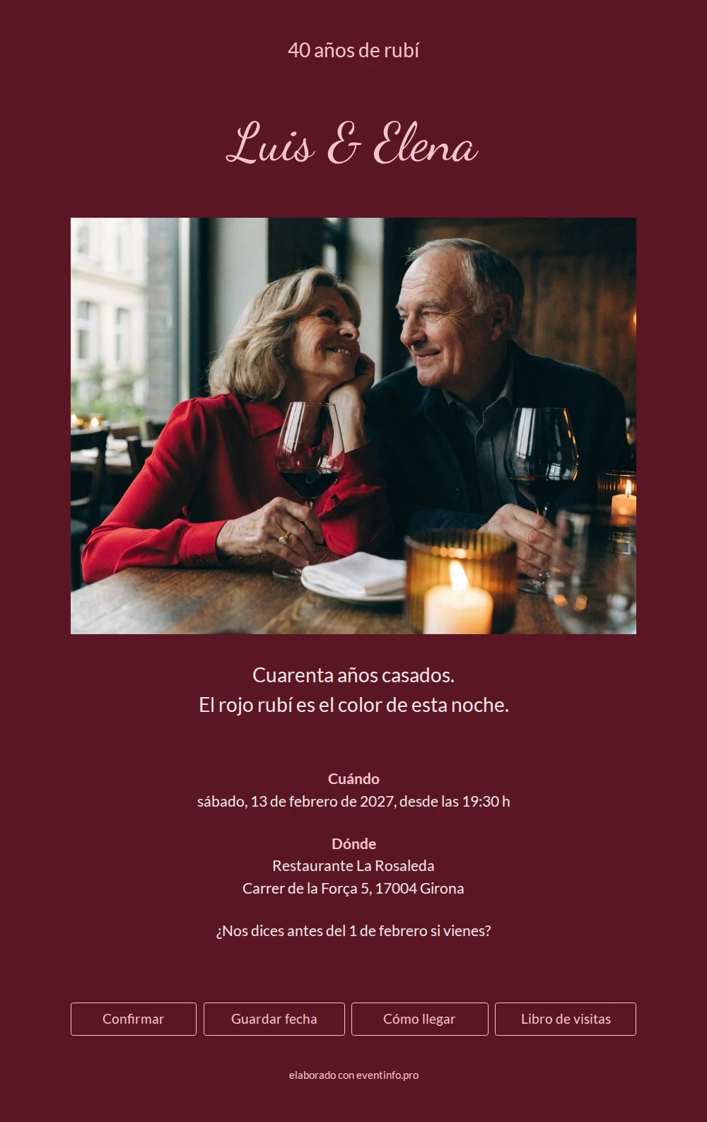 Invitación a cena de aniversario con velas &ndash; example 1