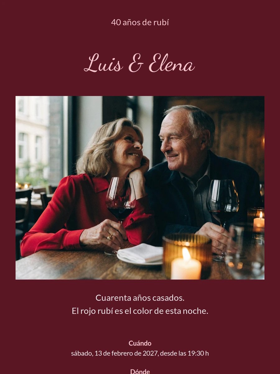 Invitación a cena de aniversario con velas