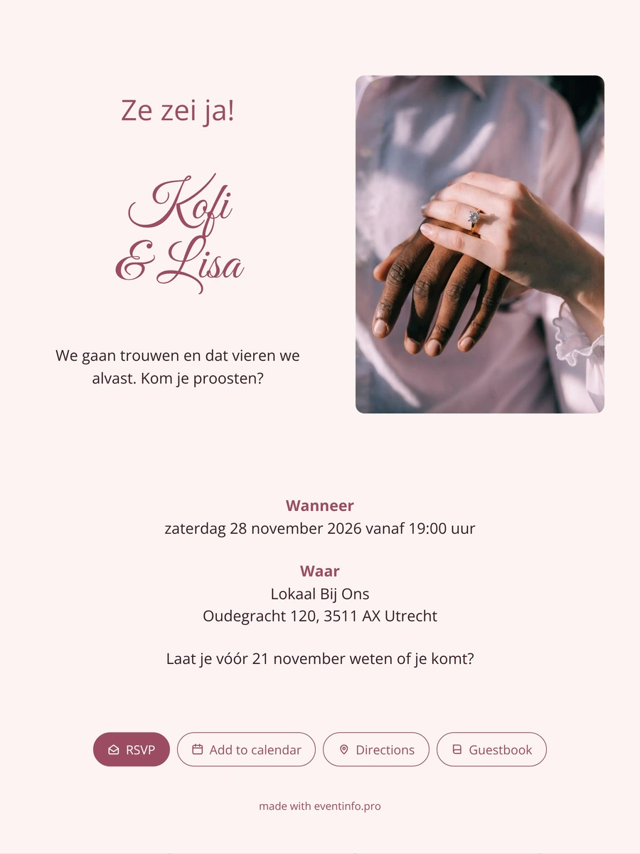 Verlovingsfeest uitnodiging maken in zachtroze