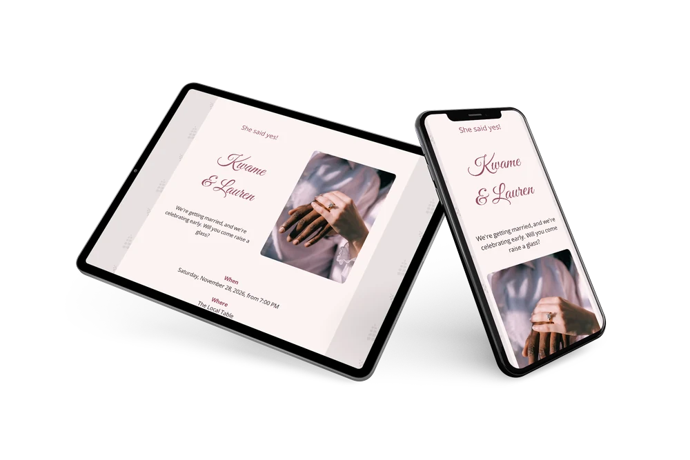 Engagement party invitation with hands and ring &ndash; example 2