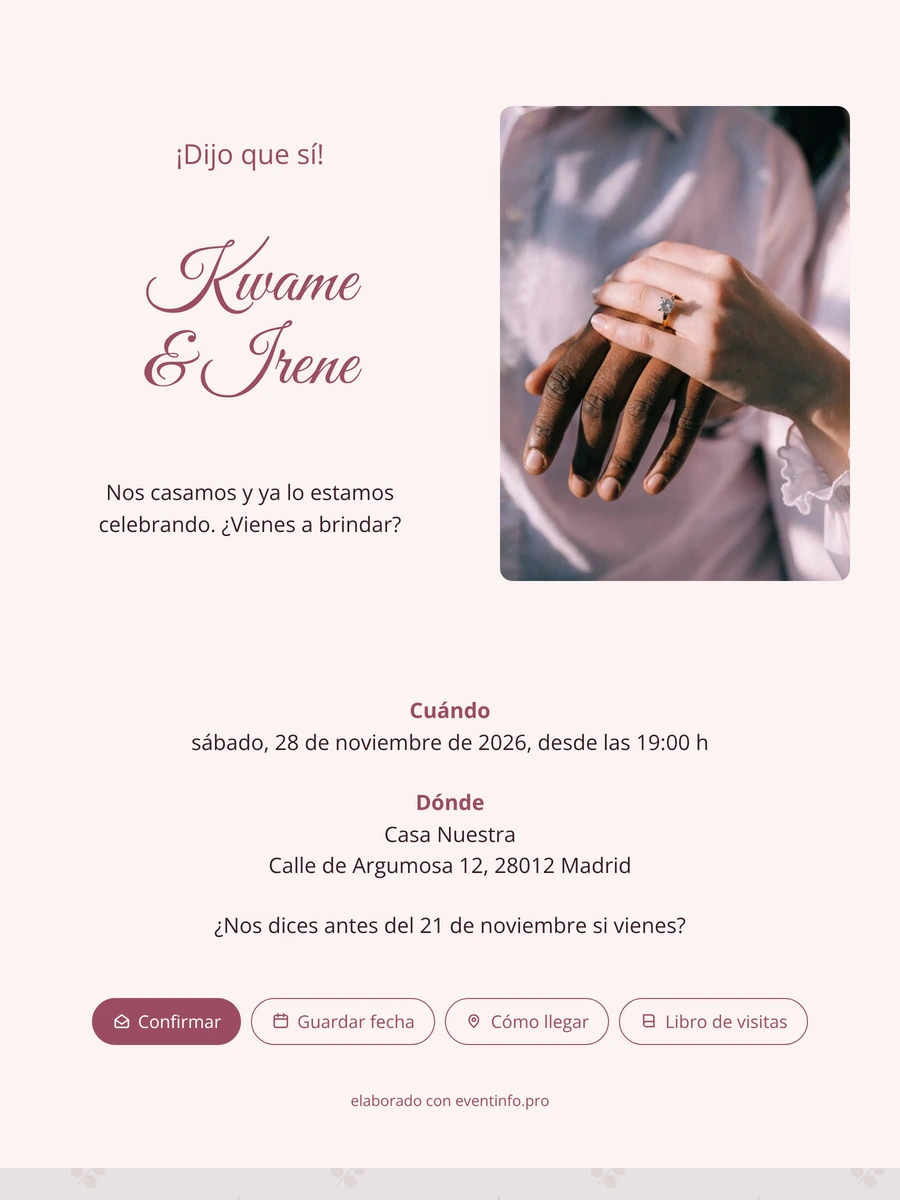 Invitación de fiesta de compromiso con anillo