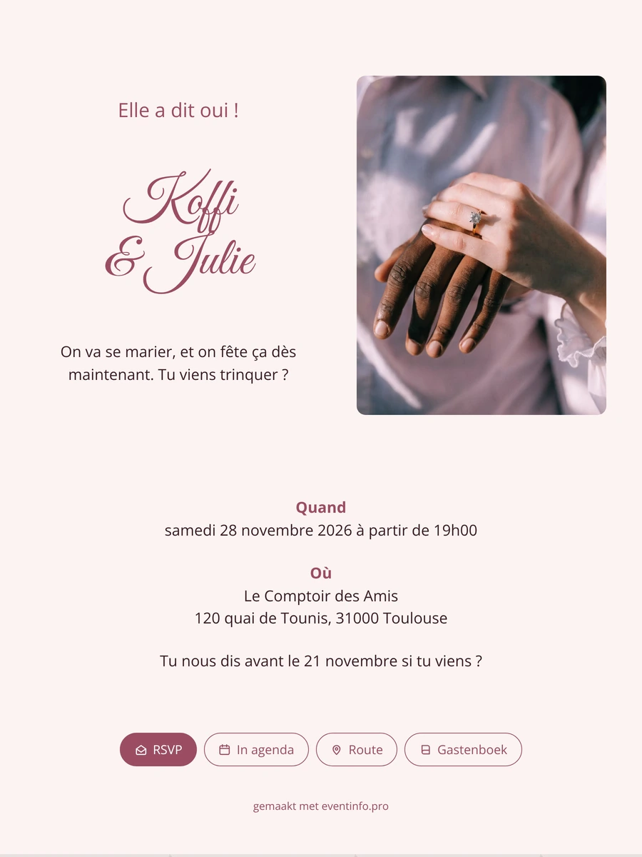Invitation de fiançailles avec mains et bague