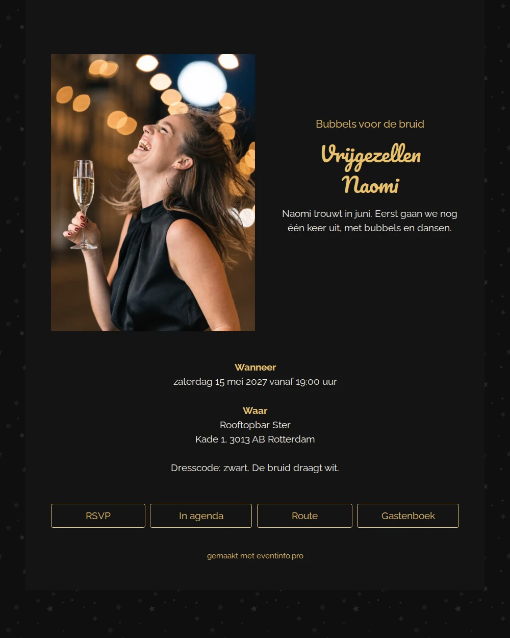 Sterrenhemel kaart voor een champagneavond &ndash; example 1