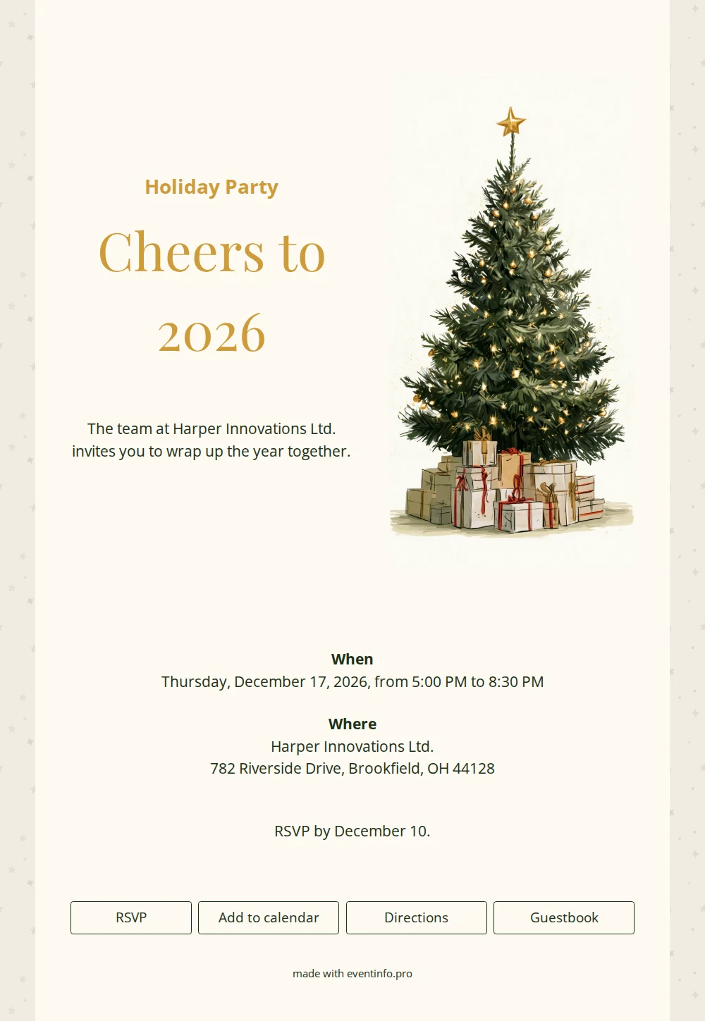 Cream business holiday party invitation with stars &ndash; example 1