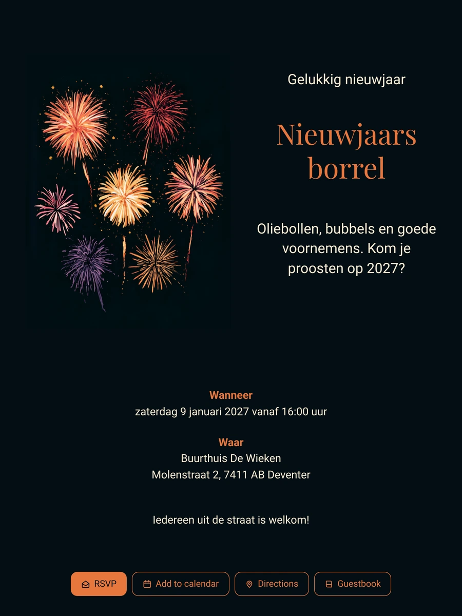 Nieuwjaarsborrel-uitnodiging maken met kleurrijk vuurwerk