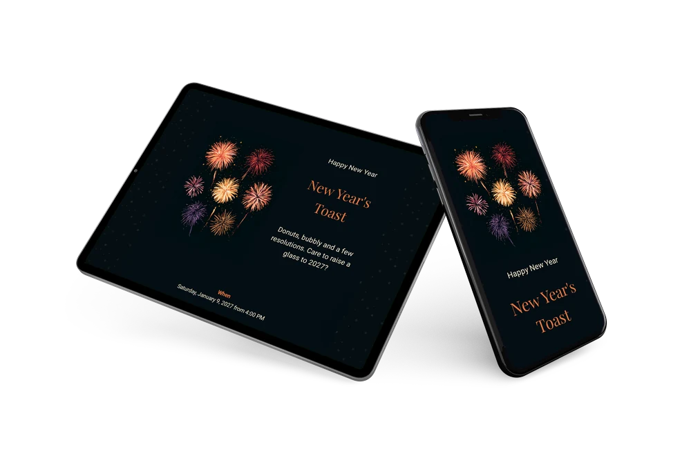 New Year’s party invitation with orange title &ndash; example 2