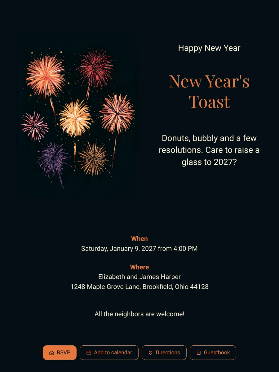 New Year’s party invitation with orange title