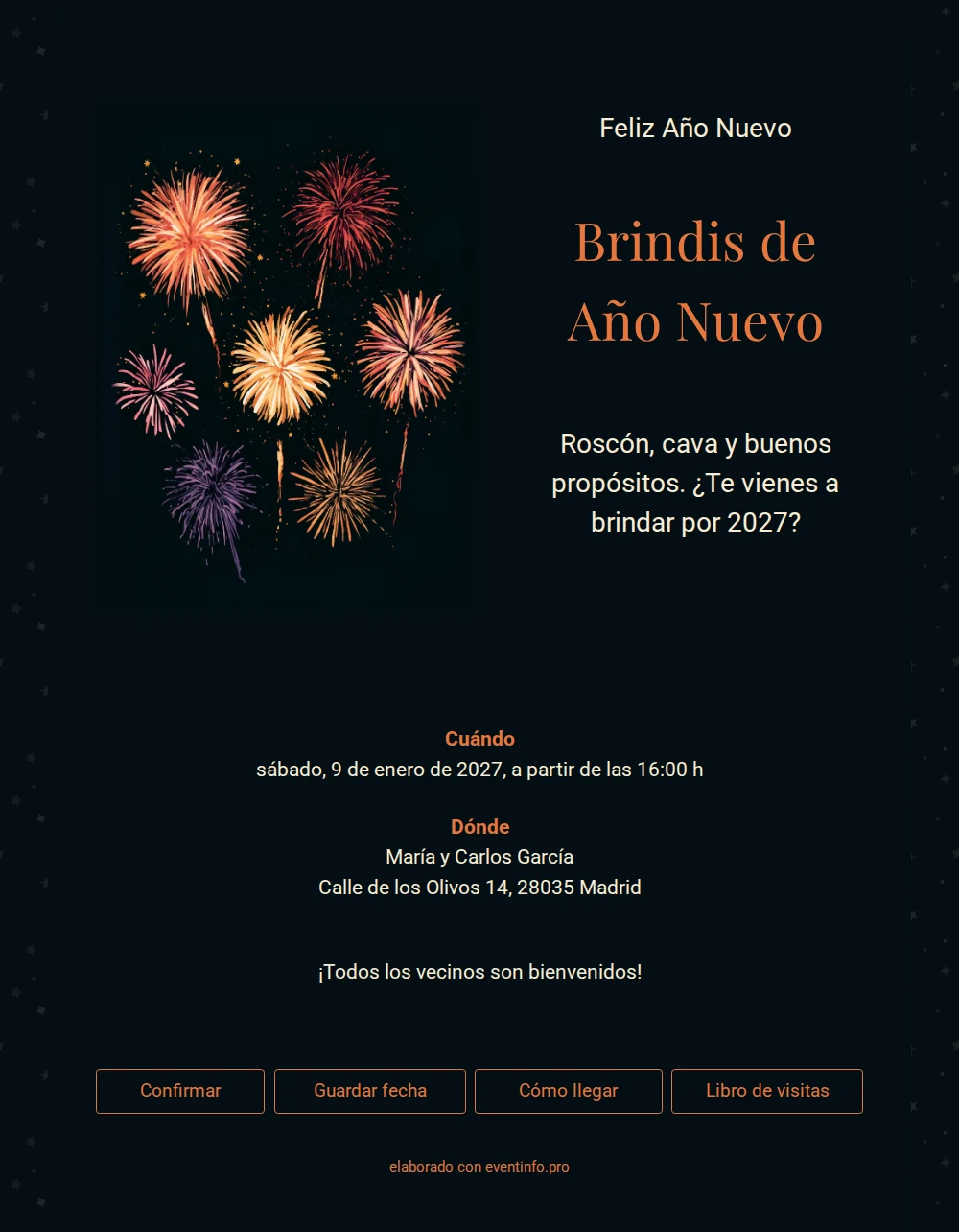 Invitación de Año Nuevo con título naranja &ndash; example 1